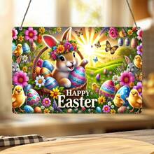 1PC Retro Happy Easter Acrylic Logo - Wielokrotnego użytku Wall Art z kolorowymi króliczkami, jajkami, kurczaczkami i motylami - Idealny dom, bar, kawiarnia, klub, dekoracja akademika - Idealne prezenty, dekoracje wielkanocne, wystrój domu, wystrój pokoju, wystrój ścienny