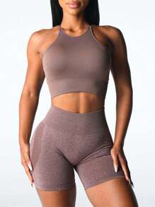 Sports Bras For Women Solid Color Sleeveless Workout Yoga Bra Fitness Sport Seamless Bralette Underwear Running Bras - 卡其色 - 查看 5