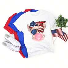 4th Of July Cat Bubblegum, Patriotic Cat Sunglasses Bandana, Bubble Gum Pig Shirt, 4th Of July Gift, Pig Blowing Bubble Gum - White - View 1