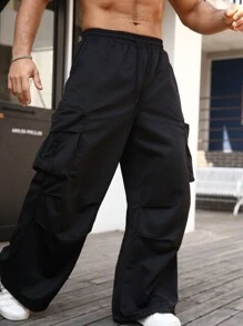 Men's Casual Loose Cargo Pants - Black - View 3
