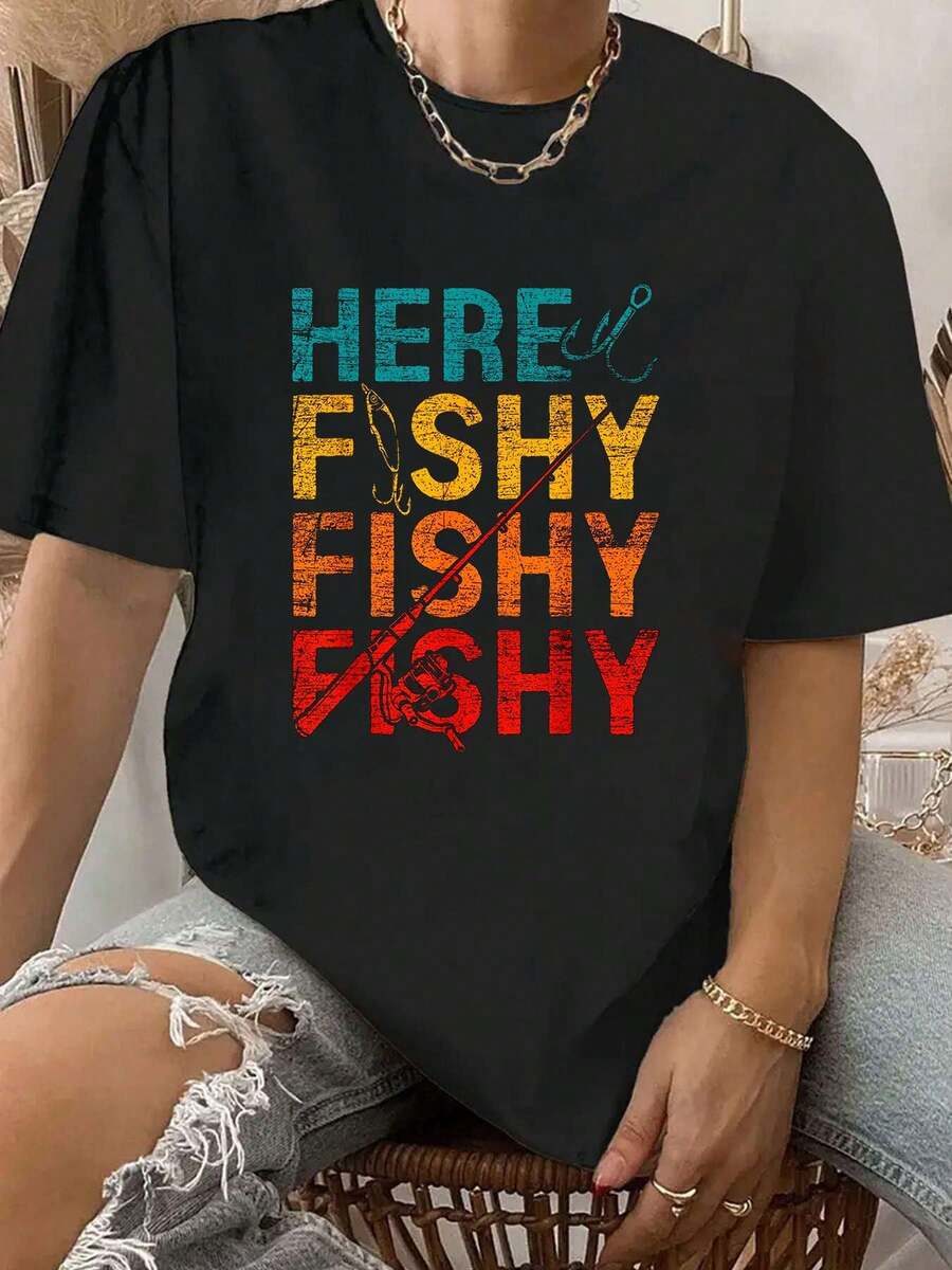 Here Fishy Fishy Fishy T-Shirt - 黑色 - 查看 1