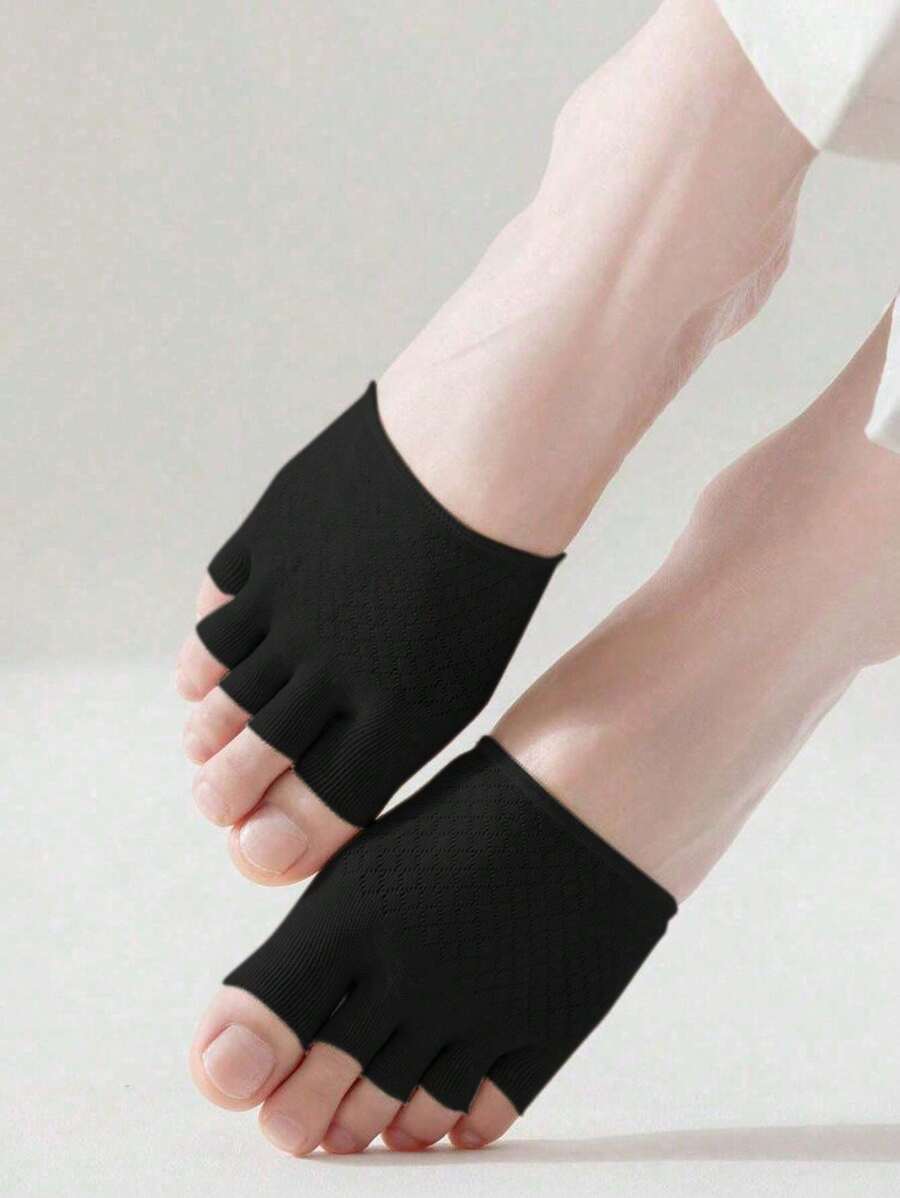 1 Pair Women's Black Half-Palm Pad Invisible Insole Liners, Suitable For Sandals, Flats, And High Heels To Prevent Friction