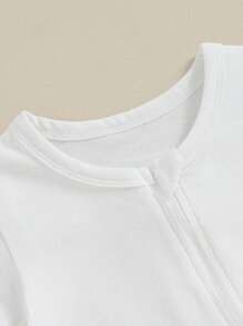 0-24M Baby Summer Romper Casual Short Sleeve Round Neck Zip Up Jumpsuit Infant Clothes - trắng - Xem 4