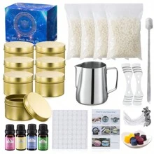 Gold Jar Essential Oil Scented Candle Handmade DIY Accessories - For Adults, Teens, Beginners Candle Making Set - Includes Soy Wax, Stirring Spoon, Wax Pouring Cup, Wax Storage Tank, Essential Oil, Candle Wick, Cotton Core Holder - Complete Candle Making Set For DIY Beginners - Art Handmade Set - Perfect For Easter, Thanksgiving, Valentine's Day, Father's Day, Mother's Day Gifts - 彩色 - 查看 1