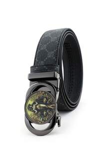 1 件男士复古休闲皮带，经典图案皮带，适合中年男士，日常装扮和派对 - 彩色 - 查看 4