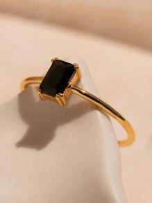 1 件时尚新款镀金镶嵌香槟色/天蓝色/黑色/粉色方晶锆石戒指，女士订婚配饰，适合送给家人、朋友和恋人的礼物，男女皆宜 - 黑色 - 查看 3