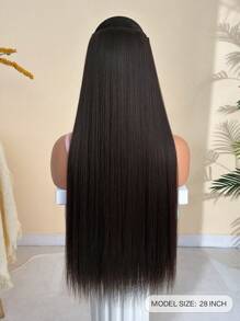 28英寸酒红色直长款合成假发马尾接发，适合女性 - Dark Brown - 查看 3