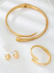 5pcs/Set Elegant High-End Geometric Alloy Bracelet, Ring, Necklace, Earrings Jewelry Set For Women, Ideal Gift For Girlfriend On Valentine's Day, Parties, Galas And Dates