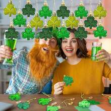 12pcs St Patricks Day Mini Shamrock Ornaments For Small Tree Decorations Good Luck Clover Hanging Bauble Green Glitter Matte Trefoil Irish Ornaments For Saint Patricks Day Tree Shelf Decor Party Favors Supplies - Colorful - View 8