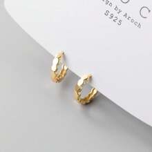 1 Pair Fashionable S925 Sterling Silver Glossy Polygonal Double Hoop Earrings, Simple & Elegant Jewelry Accessories, Gifts For Women, Couples, Birthday, Anniversary, Travel