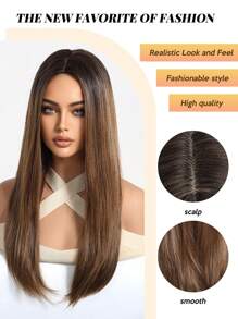 Elegant 22-Inch Mid-Section Brown Long Straight Synthetic Heat-Resistant Fiber Wig Women's Wig Perfect For Holiday Party Everyday Wear - Brown - View 8