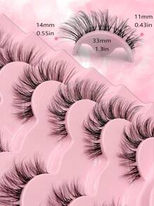 7对Asiteo蓬松轻盈猫眼假睫毛，自然迷人，日常佩戴，透明杆仿貂毛睫毛，柔软卷翘