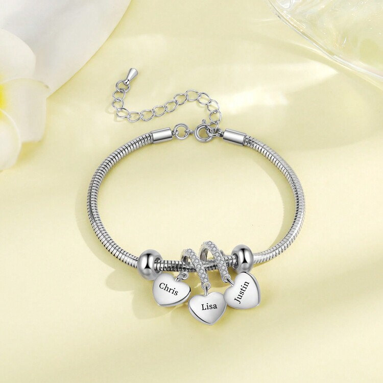 1pc Personalized Valentine's Day Gift, Diamond Pendant Bracelet For Her, Girlfriend, Wife, Valentine's Gift, Customized Birthstone Bracelet, Birthstone Bracelet For Mom, Family Birthstone Bracelet, Family Birthstones, Personalized Gift - Silver - View 3