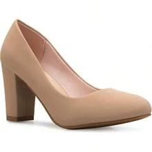 Women's Classic Round-Toe Platform Pumps High Block Heel - Adorable,-2025 - 灰褐色磨砂皮 - 查看 1