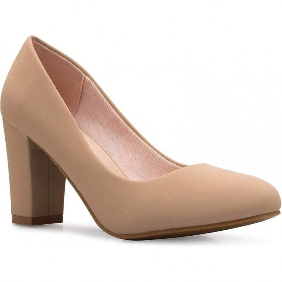 Women's Classic Round-Toe Platform Pumps High Block Heel - Adorable,-2025 - 灰褐色磨砂皮 - 查看 1
