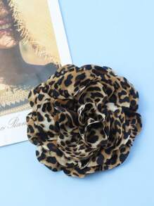 15cm Exaggerated Vintage Leopard Print Luxurious Fabric Multi-Layered Rose Camellia Flower Brooch For Women, High-End