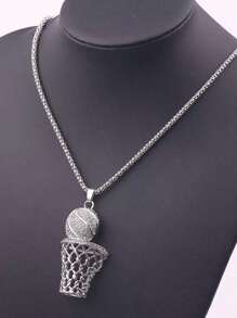 1pc Basketball Lovers Exaggerated Punk Creative Upscale Basketball Pendant Necklace For Teen Boys Street Sport Hip Hop Chain Crystal Necklace For Teen Girls Party Jewelry Accessories - Multicolor - View 2