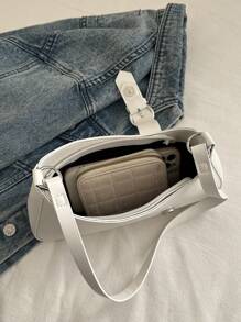 Túi đeo vai trang trí thắt lưng tối giản, màu trơn, thời trang, thích hợp để đi mua sắm, đựng ví, đi chơi thường ngày, đặc biệt phù hợp với phụ nữ trẻ, sinh viên đại học, người trẻ đi làm và nhân viên văn phòng. Cũng rất phù hợp cho văn phòng, trường đại học, công việc, kinh doanh, đi lại, hoạt động ngoài trời, du lịch và leo núi. - trắng - Xem 7