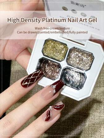 annies 四宫格金属凝胶线美甲银色青铜金色镜面铬色3D效果凝胶指甲油金属彩绘