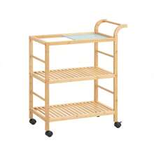 SoBuy Serving Trolley With Wheels Kitchen Trolley Kitchen Shelf Trolley Kitchen Shelf With Wheels Natural W X H X D Approx. 65x80x35cm - Brown - View 4
