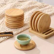6Pcs Set Of High-Quality Wooden Coasters - Minimalist Creative Round Coasters For Heat Insulation, Perfect For Home Decoration, Protect Cups And Tea Sets, Perfect For Christmas And Halloween Costumes - Yellow - View 6