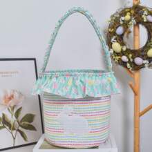 Easter Tote Bag, Cute Rabbit Floral Large Capacity Basket Children Festival Present Bag - Blue - View 4