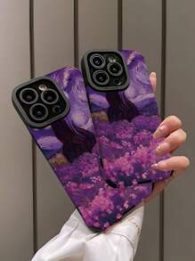 花朵手机壳 1 件垂直条纹仿皮纹理手机壳，带梵高绘画图案，防震设计，兼容 iPhone 和 16/16 Plus/16 Pro/16 Pro Max 型号