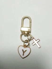 Heart Shaped Pendant Keychain, Letter Bag Charm, Cross Decor, Jesus/God Themed Keyring, Alloy Fashion Charm Keychain With Carabiner, Personalized Letter Keychain, Suitable For Backpack, Wallet, Earphone Case, Ideal Gift For Friends, Family And Couples - White - View 19