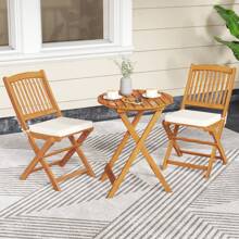 Lifezeal Outdoor Folding Chairs Set Of 2 Acacia Wood High-Back Chair With Seat Cushions Beige/Red/Navy - 米色 - 查看 5