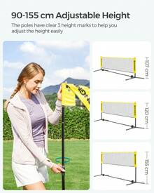 SONGMICS 3 M Badminton Net, Volleyball Net, Adjustable Poles Height, Portable Set For Tennis, Yellow - Yellow - View 1