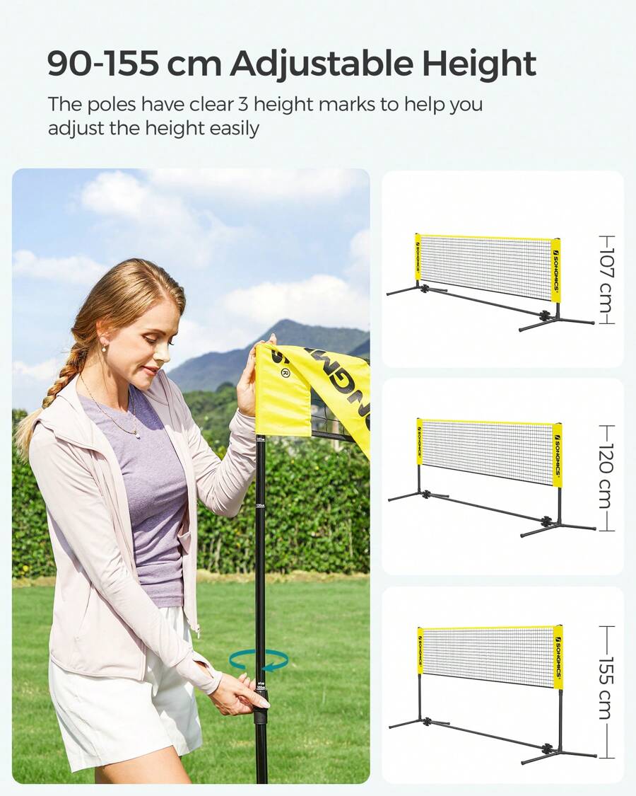 SONGMICS 3 M Badminton Net, Volleyball Net, Adjustable Poles Height, Portable Set For Tennis, Yellow - Yellow - View 1