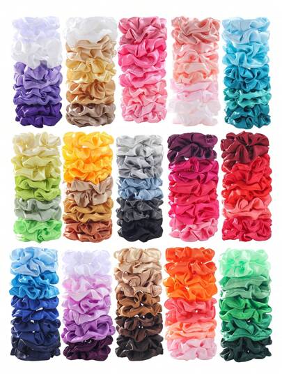 10/30/60/80/90 Piezas Scrunchies de satén de colores brillantes para mujer, lazos de tela de seda elásticos para cola de caballo, accesorios para el cabello para uso diario, accesorios para la cabeza para mujer en casa, gimnasio y maquillaje casual