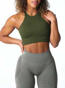 Sports Bras For Women Solid Color Sleeveless Workout Yoga Bra Fitness Sport Seamless Bralette Underwear Running Bras - 軍綠色 - 查看 1