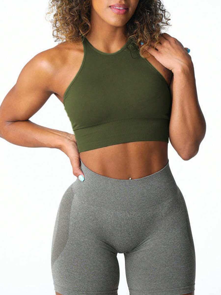 Sports Bras For Women Solid Color Sleeveless Workout Yoga Bra Fitness Sport Seamless Bralette Underwear Running Bras - 軍綠色 - 查看 1