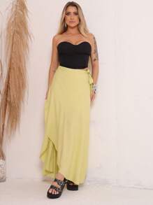 Women's Wrap Skirt With Viscose Lining - Hijau - View 2
