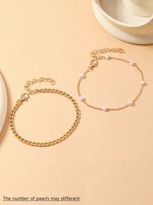 2 Pcs/Set Summer Boho Style Double-Layer Gold Color Anklet, Simple Fashion Decorative Vintage Anklet Suitable For Women Casual Wear