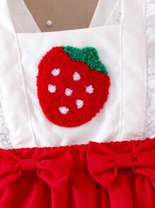 2pcs Baby Girl Sweet Cute Strawberry Embroidery Backless Sleeveless Dress With Bowknot & Headband Set, Summer - Red - View 4