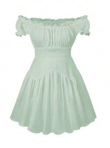 Women Flowy Pirate Dress Fairy Short Sleeve Y2k Off Shoulder Ruffle Corset Mini Dresses - 綠色 - 查看 8