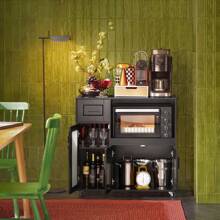 SoBuy FSB78-SCH, Sideboard Microwave Cabinet Kitchen Dining Room Storage Cabinet Cupboard On Wheels, Kitchen Storage Trolley, Black - Black - View 2