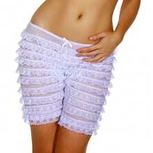 Women's Lace Layered Pleated Sheer Shorts, Sexy Slim Fit Bow Shorts, Cake Pleated Shorts, Casual And Cute, Semi-Transparent With Bows