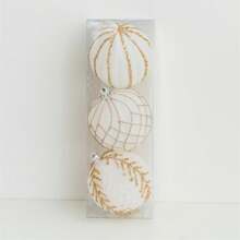 Christmas Decorative Ball Ornaments Set, 3Pcs Shiny Plush Sequin Christmas Tree Ball Pendant - Beige - View 5