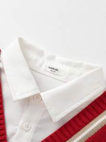 Balabala Suéter tejido para niño preadolescente, jersey de primavera con capas - rojo chino - Ver 8