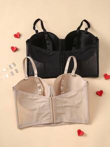 2 Packs Multi-Color Lace Plus Size Underwear Women's Push-Up Anti-Extension Bra - Multicolor - View 3