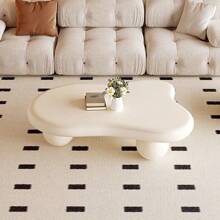 40 Inch Cloud Shaped Coffee Table With 3 Ball Legs For Living Room, Cream White /Black - Cream White - View 7