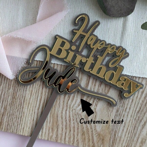 1Pc Personalised Double Layer Acrylic Cake Topper, Customized Name Mirror Gold Birthday Cake Topper, Happy Birthday To You, Dessert Table Decor For Parties, Unique Baking Accessory Gift For Birthday, Multi-Functional, Anti-Mold, Ornamental, Exquisite, Stylish, Adorable, Modern, Custom, Unique, Personalized, Kitchen, Dining Room, Bedroom, Office, Living Room, Home, Garden, Tea Room, For Birthdays, For Housewarming, For Graduation, Brunch-Ready,Warm Ambience,Home & Living,Customized Cake Topper