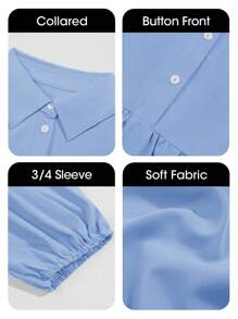 2026 Popular Fall Maxi Shirt Dress V Neck Vestidos Elegantes De Mujer Button Down 3/4 Sleeve Tiered Collared Flowy Design - 淺藍色 - 查看 4