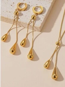 1 Set Stainless Steel 18K Plated Smooth Water Drop Pendant Jewelry Set, Fashion & Versatile, Suitable For Party, Date, Work, Holidays