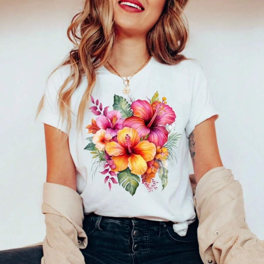 Watercolor Hibiscus Shirt, Tropical Hawaiian Shirt, Hawaii Flower Shirt, Flower Shirt Hawaii, Vacation Hawaii Shirt, Beach Aesthetic Shirt