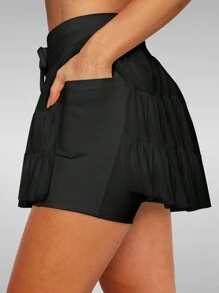 Women's Pleated Tennis Skirt High Waisted Ruffle Golf Skirts Sports Skater Athletic Running Skorts With Shorts Pockets Cute Clothes Summer - 黑色 - 查看 3