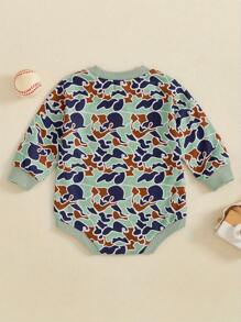 Baby Boy Camouflage Romper  Long Sleeve Crewneck Jumpsuit  Infant Autumn Outfit  Casual Toddler Clothes - Green - View 3